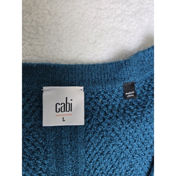 CABI Deco Button Front Cardigan V-Neck Teal Green  Blue L Layer Preppy - Picture 3 of 9